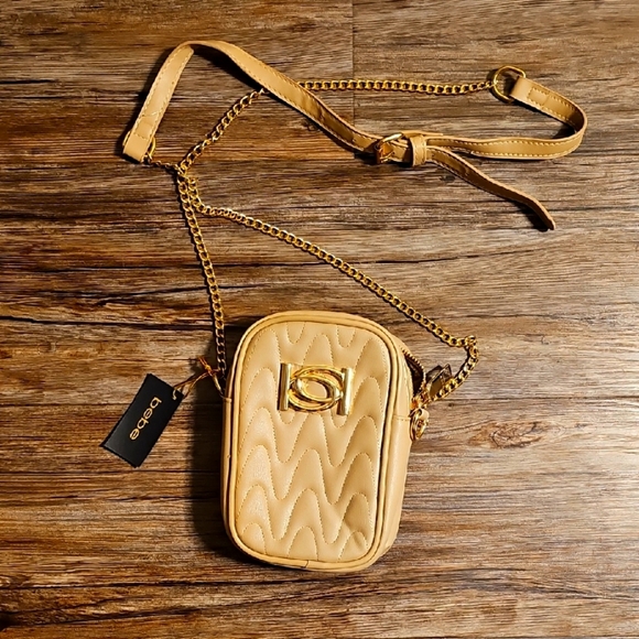bebe Handbags - Bebe Chic Beige Quilted Crossbody Phone Bag